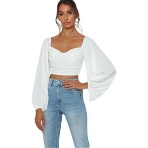 Hello Molly White Crop Long Sleeve - Medium